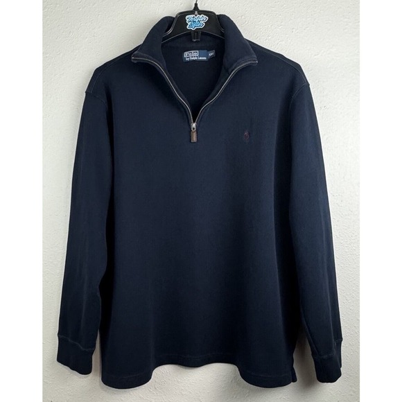 Polo Ralph Lauren Mens 2XL Dark Blue 1/4 Zip Long Sleeve Sweater - Picture 2 of 7
